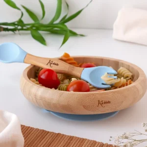 CONJUNTO LOUÇA 340ML SILICONE/BAMBU AZUL 2 PEÇAS