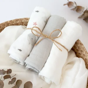 MUSSELINA 70X70CMS BAMBU CINZENTO 3U