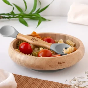 CONJUNTO LOUÇA 340ML SILICONE/BAMBU CINZENTO 2 PEÇAS