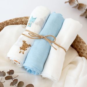 MUSSELINA 70X70CMS BAMBU AZUL 3U